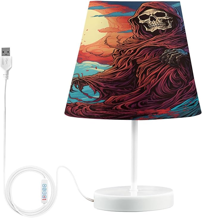 ALAZA Halloween Sugar Skull Moon Night Decor Bedside Table Lamp with USB Port 3 Color Temperatures LED Desk Lamp for Bedroom Office M - sugar skull table lamp