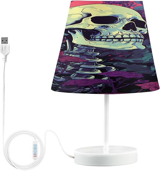 ALAZA Sugar Skull Flower Floral Decor Bedside Table Lamp with USB Port 3 Color Temperatures LED Desk Lamp for Bedroom Office M - sugar skull table lamp