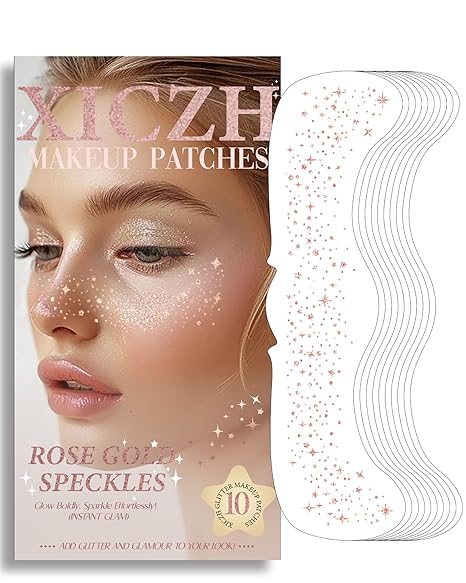 Face Glitter, Rose Gold Temporary Face Tattoos, Face Makeup Patches for Women Girls, Country Concerts Singer Festival Rave Accessories (Rose Gold - 10 pcs) - sugar skull makeup kit
