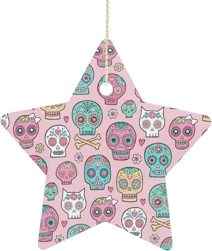 Sugar Skulls Christmas Decorations Hanging Xmas Tree Ornaments Star Pendant Holiday Supplies - sugar skull christmas decorations
