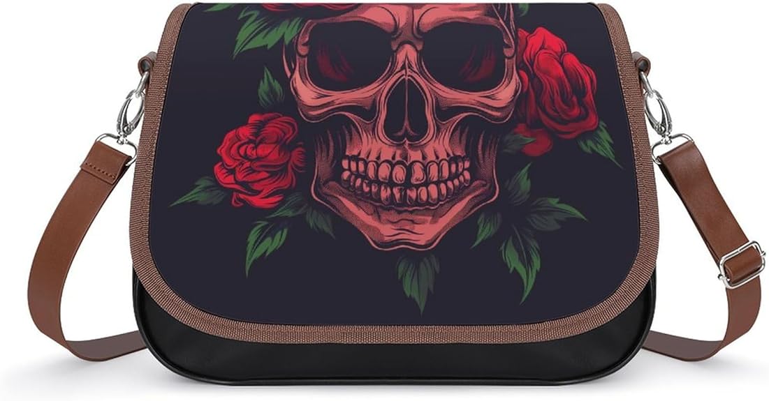 Women's Handbag Sugar Skull Rose Flowers Satchel Bag Leather Crossbody Bag Waterproof Messenger Bag - sugar skull handbags for sale