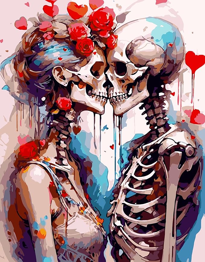 igoodom Paint by Numbers Kit for Adults – Sugar Skull Adult Paint-by-Number on Canvas, DIY Acrylic Painting Set for Home Decor, 16x20in - sugar skull canvas wall art