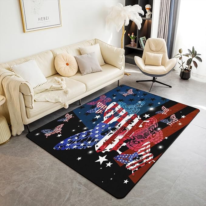 Erosebridal Death Moth Skull Carpet 3x5,American Flag Area Rug for Bedroom,Sugar Skull Indoor Floor Mat,Graffiti Skeleton Decorative Rug - sugar skull area rug