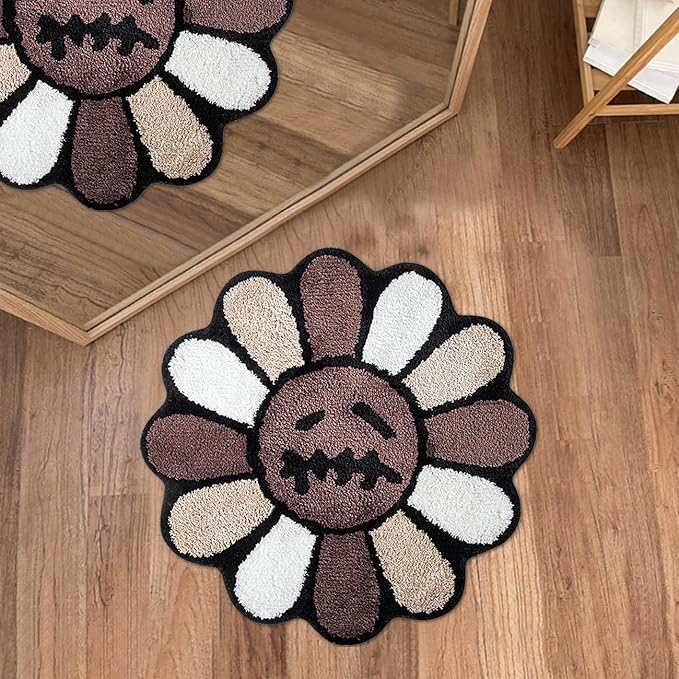 Halloween Cool Bathroom Rugs Trippy Happy Face Rug Gothic Skull Bath Rug Aesthetic Fun Rugs for Bathroom Non Slip Bath Mats 2.6FT Soft Tufted Water Absorbent Shower Mat - sugar skull toilet mat set