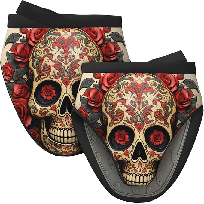 Oven Mitts Mini Oven Gloves Silicone Heat Resistant Cooking Mini Oven Mitt Red Rose Sugar Skull Cooking Gloves Non-Slip Pinch Mitts Kitchen Mittens for Grilling Microwave Baking BBQ - sugar skull oven mitts