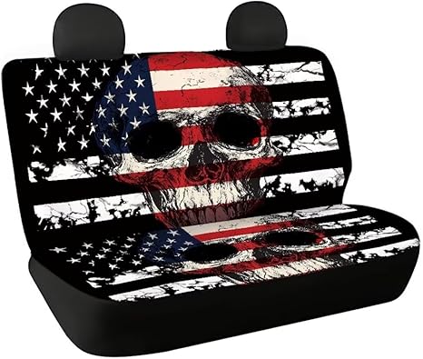Skull USA Flag 2Pcs Rear Bench Cover,Auto Back Seat Covers, Universal Vehicles Pet Pad Mat Protective Cover Fit Most SUV Van Sedan Truck Patriotic Decor - sugar skull car pet seat cover