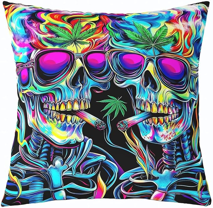 Feelyou Sugar Skull Pillow Covers Skeleton for Kids Boys Girls Adult Abstract Unique Style Decorative Pillowcase Throw Pillow Covers Colorful Home Decor 18"x18" Set of 1 - sugar skull throw pillow