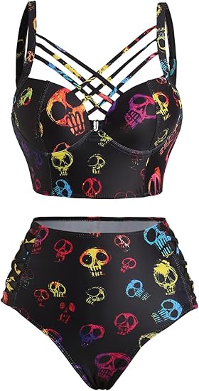 DRESSFO - sugar skull bikini set