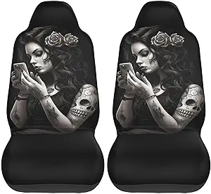 Sugar Skull Girl 01 Car Accessories Seat Covers Set Vehicle Seat Covers Universal Front Seats Protector 2 Pcs - sugar skull car floor mats