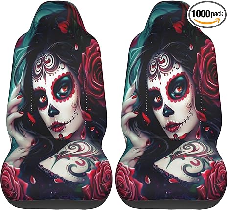 Rose Sugar Skull Girl 02 Car Accessories Seat Covers Set Vehicle Seat Covers Universal Front Seats Protector 2 Pcs - sugar skull car seat covers set