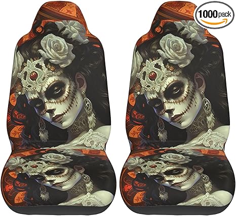 Dia De Las Muertos Sugar Skull 02 Car Accessories Seat Covers Set Vehicle Seat Covers Universal Front Seats Protector 2 Pcs - sugar skull car seat covers set