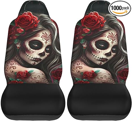 Rose Sugar Skull Girl 01 Car Accessories Seat Covers Set Vehicle Seat Covers Universal Front Seats Protector 2 Pcs - sugar skull car floor mats