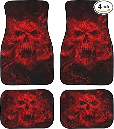 Red Skull Car Floor Mats Full Set of 4,Gothic Skull Skeleton Horror Skull Art Abstract Design Universal Front Rear Car Rugs Custom Floor Mats for Cars Auto Car Decor Accessories for Trucks - sugar skull car floor mats