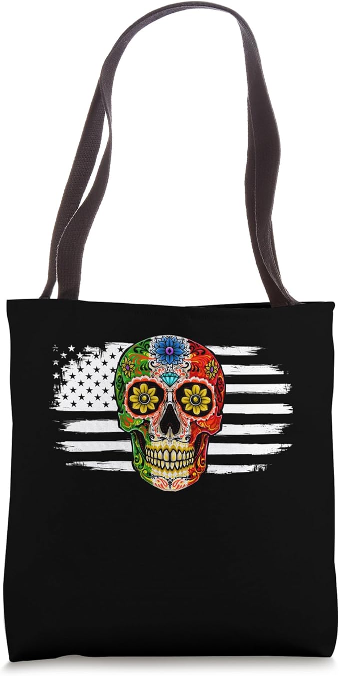 Sugar Skull American Flag Tote Bag - sugar skull handbags for sale