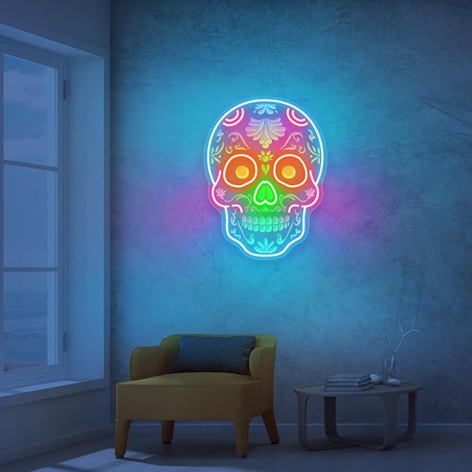 Sugar Skull Neon Sign Sugar Skull Mexican LED Light Calavera Decoration Mexican Decor Sign Day Of The Dead Dia De Los Muertos Decor (Mix 1, 16x12'') - sugar skull christmas decorations