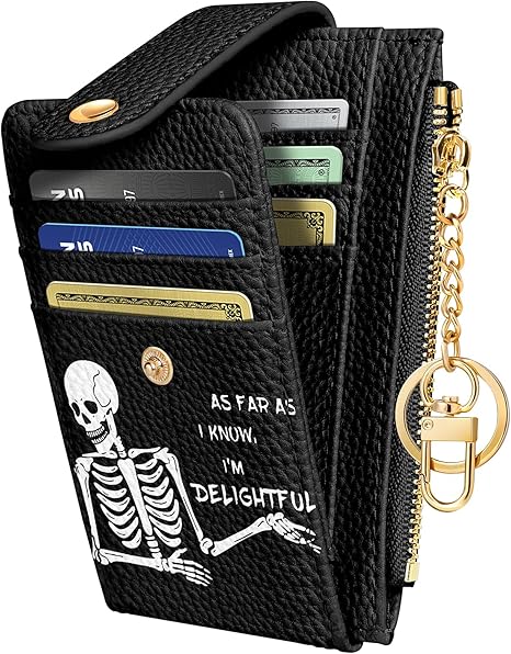 Cute Card Wallet Women - Small Wallets with Keychain Skull RFID Credit Cardholder Aesthetic Fashion Design Coin Purse for Female Ladies Teen Girls - sugar skull wallets for women