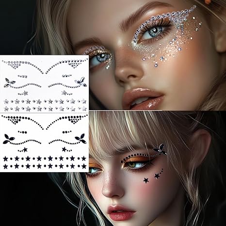 Eyeliner Gems,Rhinestone Festival Eyeliner Face Bindi Decorations Jewels Body Glitter Crystal Sticker for Men Women Kids Halloween Prank Makeup Costume,2-Pack - sugar skull makeup kit