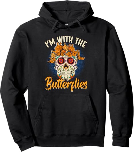 Sugar Skull and Butterfly Art - sugar skull hoodie mens