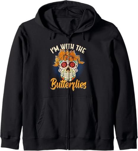 Sugar Skull and Butterfly Art - sugar skull hoodie mens