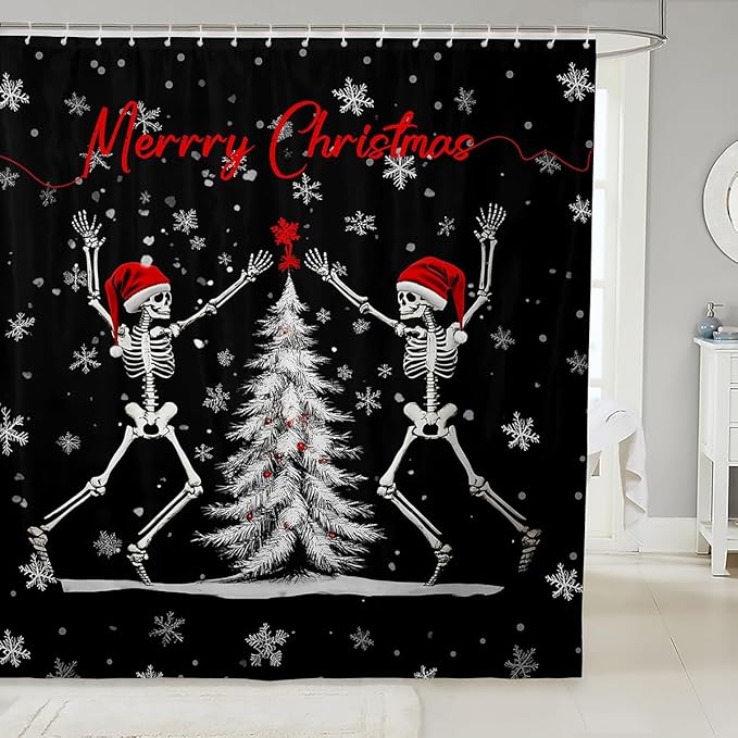Christmas Themed Shower Curtain Gothic Sugar Skull Bathroom Decor Christmas Decortaion Bath Curtain Snowflake Winter Themed Xmas Waterproof Curtain Happy New Year Shower Curtain,72" W x 78" L - sugar skull shower curtain set