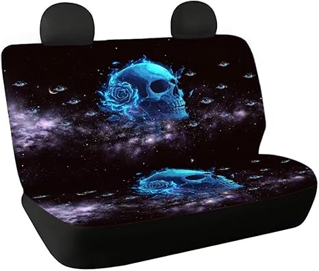 Blue Skull Rose Car Seat Covers Auto Rear Seats Cushion Covers Washable Bucket Seat Cushion Protector Backseats Covers for Girls Women,Fit Most Cars,Sedan,SUV,Van - sugar skull car seat covers set