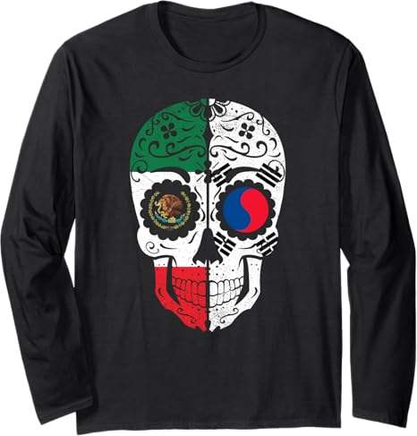 Half Mexican Half Korean Mix Heritage - sugar skull long sleeve shirt mens