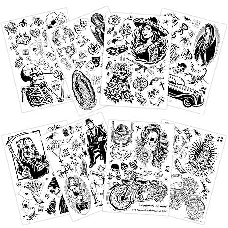 Cholo Tattoos Temporary for Adults, 8 Sheets Large Fake Tattoos, Day of the Dead Chicana Guadalupe Gangster Prisoner Mexico, Chicano Party Decorations, Halloween Cholo Clothes 180+ Styles - sugar skull makeup kit