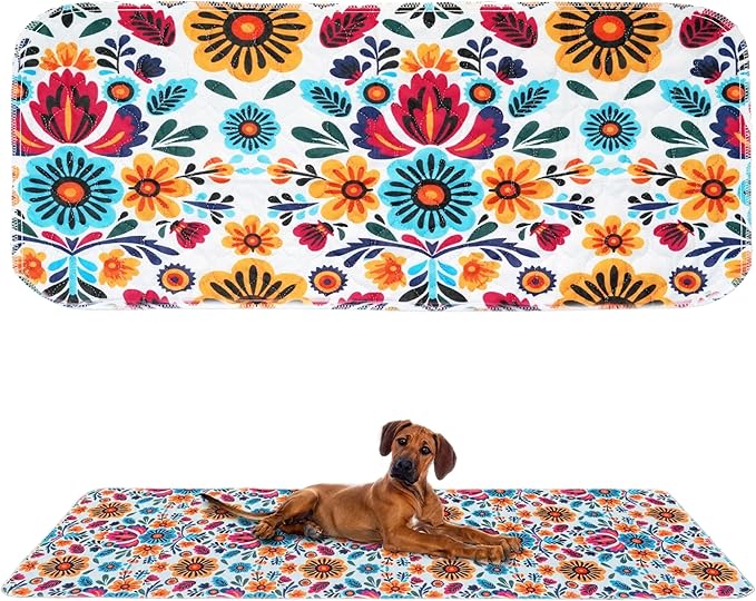 Dia De Los Muertos Washable Puppy Pad Floor Runner – Absorbent, Waterproof & Non-Slip Pet Training Pad – Stylish Sugar Skull Floral Design for Hallways, Kitchens & Entryways (29x108in) - sugar skull area rug