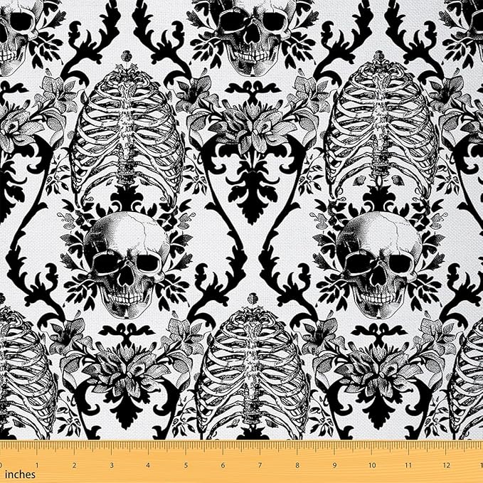 Feelyou Sugar Skull Fabric by The Yard Kids for Kids Boys Girls Halloween Themed Upholstery Fabric for Chairs 2 Yard Gothic Skull Waterproof Outdoor Fabric Bones Reupholstery Fabric Decor - sugar skull apron for women