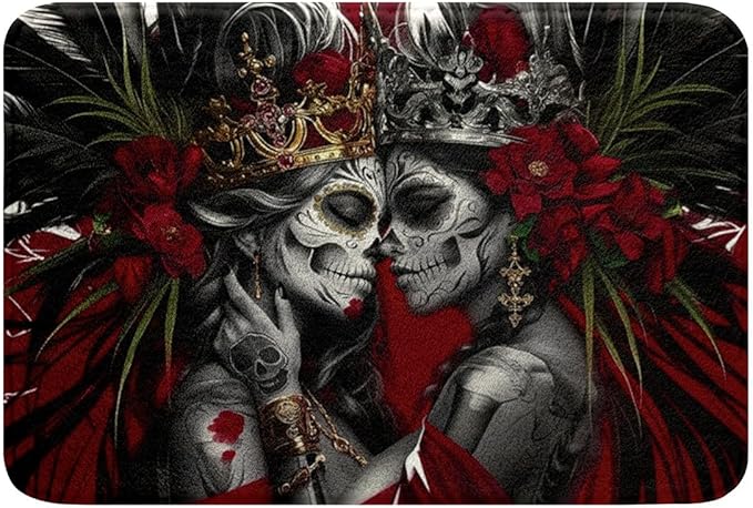 Erosebridal Sugar Skull Couple Bath Mat 16"x 24",Vintage Rose Love Bathroom Rugs,Gothic Skeleton Lover Doormats Floor Mats Valentine's Day Gift Non Slip Bath Rug for Women Men Adults - sugar skull floor mat