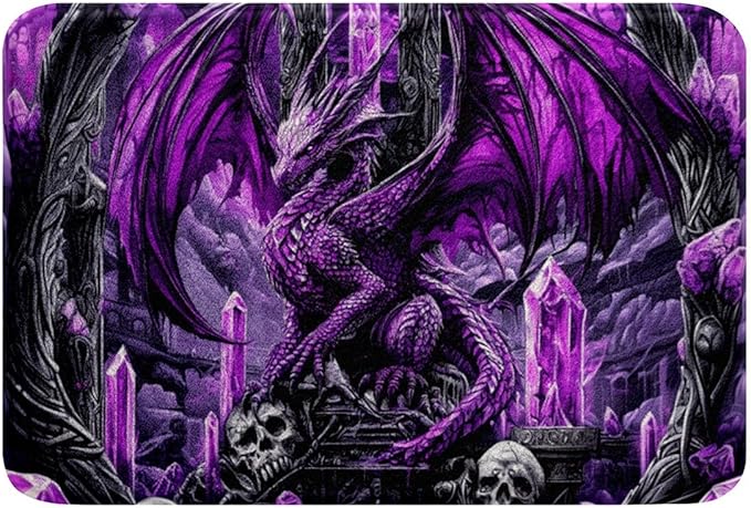 Erosebridal Purple Dragon Bathroom Rugs Gothic Sugar Skull 16"X 24" Doormats Floor Mats,Goth Skeleton Bath Mat for Kids Boys Girls Teens Magic Animlas Non Slip Bath Rug - sugar skull toilet mat set