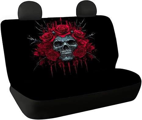 AFPANQZ Rose Skull Car Seat Cover Rear Seats Only High Stretchy Washable Bucket Seat Cushion Protector Backseats Covers for Girls Women, Fit Most Cars, Sedan, SUV - sugar skull car seat covers set