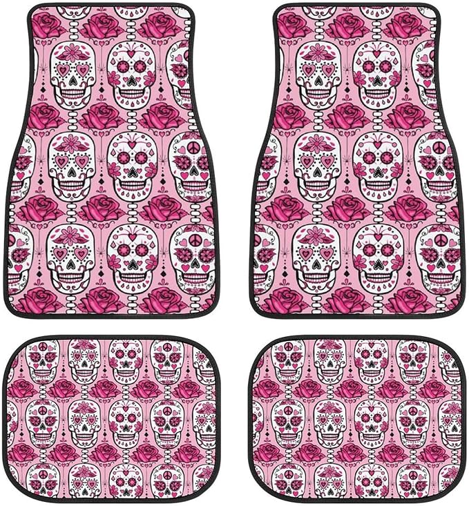Sugar Skulls Car Floor Mats All Weather Waterproof Car Carpet Set of 4 Non-Slip Accessories Interior Decor - sugar skull car floor mats