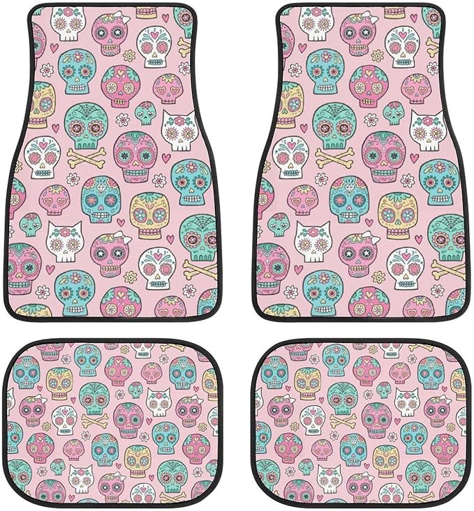 Sugar Skulls Car Floor Mats All Weather Waterproof Car Carpet Set of 4 Non-Slip Accessories Interior Decor - sugar skull car floor mats