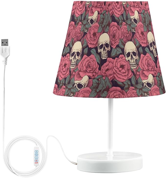 ALAZA Rose Blossom Sugar Skull Decor Bedside Table Lamp with USB Port 3 Color Temperatures LED Desk Lamp for Bedroom Office S - sugar skull table lamp