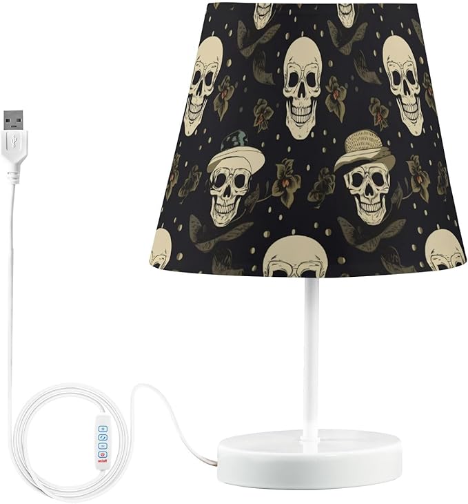 ALAZA Cool Sugar Skull Rose Flower Floral Decor Bedside Table Lamp with USB Port 3 Color Temperatures LED Desk Lamp for Bedroom Office M - sugar skull table lamp