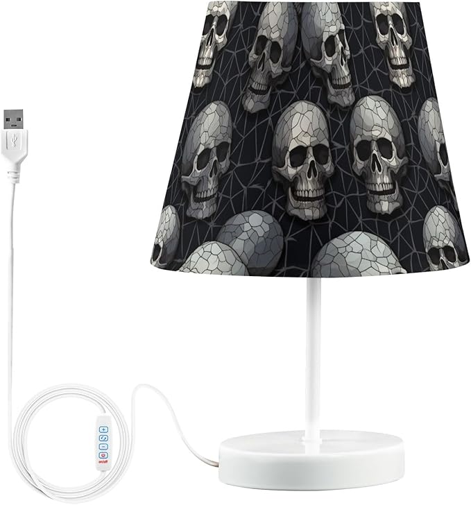 ALAZA Sugar Skull Abstract Black Decor Bedside Table Lamp with USB Port 3 Color Temperatures LED Desk Lamp for Bedroom Office M - sugar skull table lamp