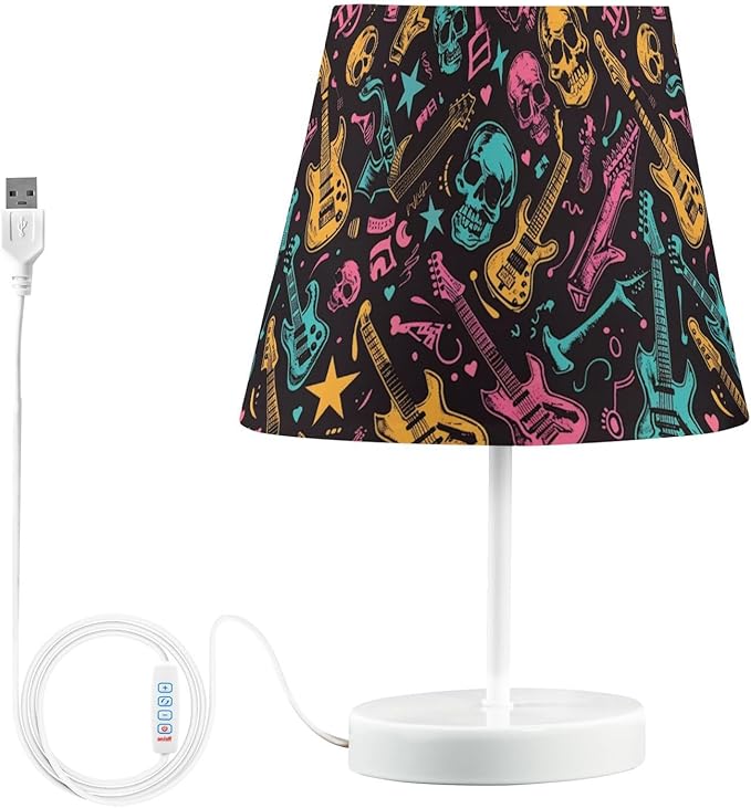 ALAZA Sugar Skull Music Guitar Decor Bedside Table Lamp with USB Port 3 Color Temperatures LED Desk Lamp for Bedroom Office M - sugar skull table lamp