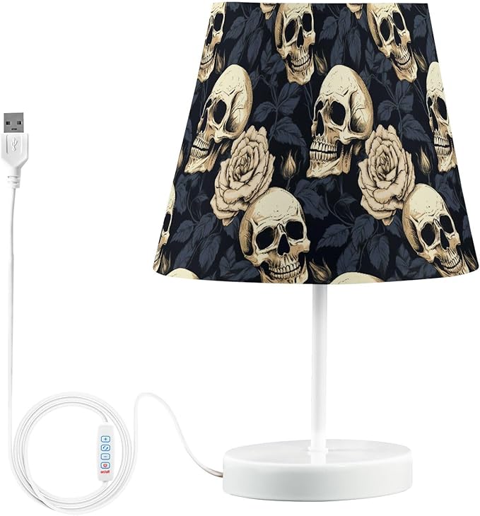 ALAZA Sugar Skull Leaves Halloween Decor Bedside Table Lamp with USB Port 3 Color Temperatures LED Desk Lamp for Bedroom Office M - sugar skull table lamp