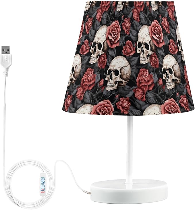 ALAZA Human Skeleton Sugar Skull Decor Bedside Table Lamp with USB Port 3 Color Temperatures LED Desk Lamp for Bedroom Office M - sugar skull table lamp