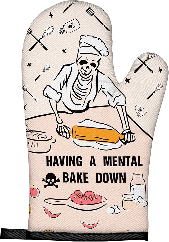 Swooflia Funny Oven Mitts Heat Resistant for Women - Cute Novelty Cool Long Heavy Duty Kitchen Cooking Baking Mittens Gloves Accessories 100% Cotton Thick Skull White - sugar skull oven mitts