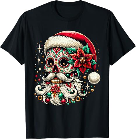 Mexican Christmas Sugar Skull Santa Xmas Men Women - sugar skull t-shirt womens
