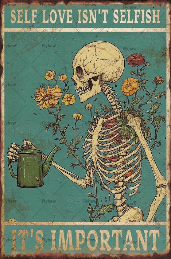 Retro Skull Decor Tin Sign Home Metal Mental Health Matters Poster Skeletons Self Love Isn't Selfish It's Important Postertattoo Skull Aluminum Wall Art Decor Public 8x12 Inch - sugar skull poster print