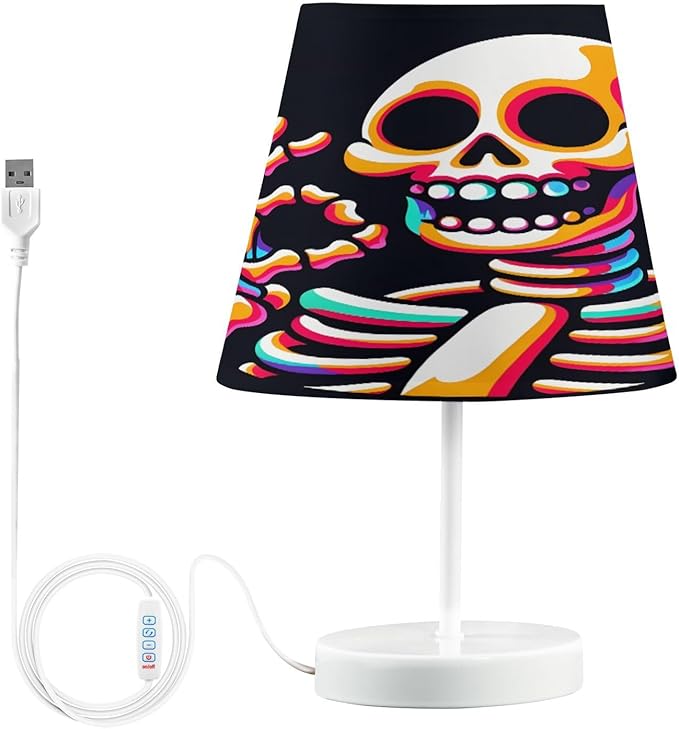 ALAZA Funny Stylish Sugar Skull Decor Bedside Table Lamp with USB Port 3 Color Temperatures LED Desk Lamp for Bedroom Office S - sugar skull table lamp