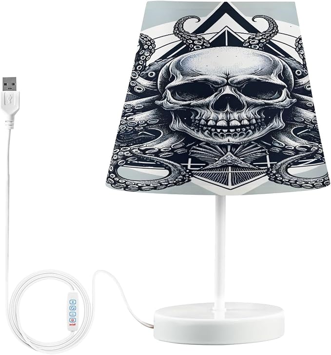 ALAZA Sugar Skull Kraken Decor Bedside Table Lamp with USB Port 3 Color Temperatures LED Desk Lamp for Bedroom Office S - sugar skull table lamp