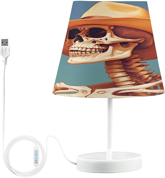 ALAZA Skeleton Hat Sugar Skull Decor Bedside Table Lamp with USB Port 3 Color Temperatures LED Desk Lamp for Bedroom Office M - sugar skull table lamp