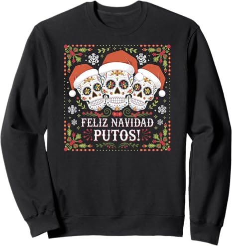 Mexican Flower Sugar Skulls Merry Christmas Shirt - sugar skull sweatshirt womens