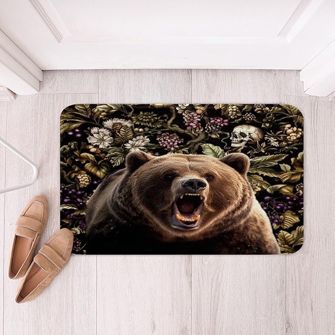 Feelyou Bear Bathroom Rugs for Kids Boys Girls Wild Animal Btah Rugs for Shower Tub Camouflage Tree Branches Rustic Cabin Bath Mats for Bathroom 20"x32" Room Decor Sugar Skull Bathroom Accossories - sugar skull toilet mat set