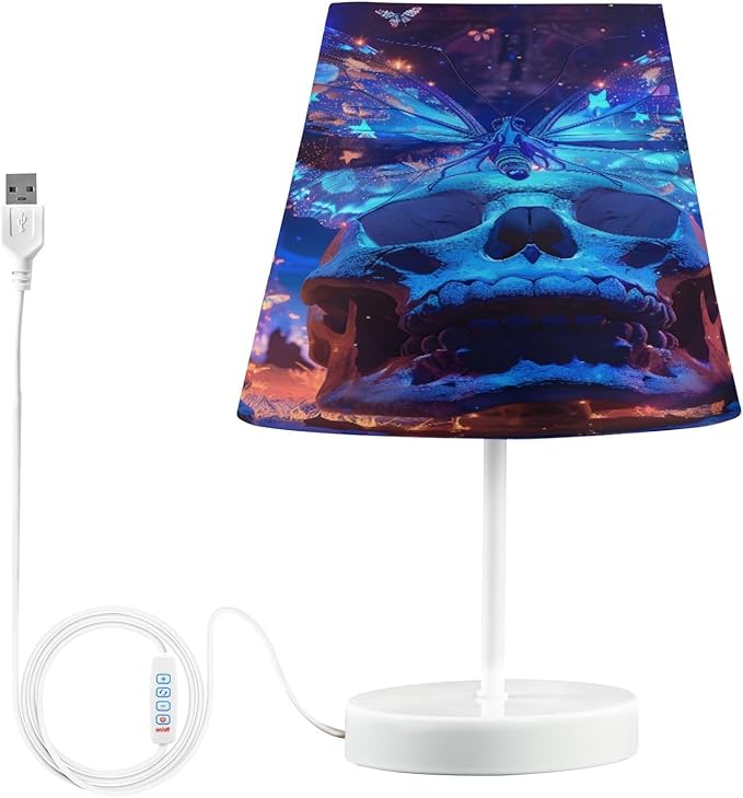 ALAZA Magic Butterfly Sugar Skull Decor Bedside Table Lamp with USB Port 3 Color Temperatures LED Desk Lamp for Bedroom Office M - sugar skull table lamp