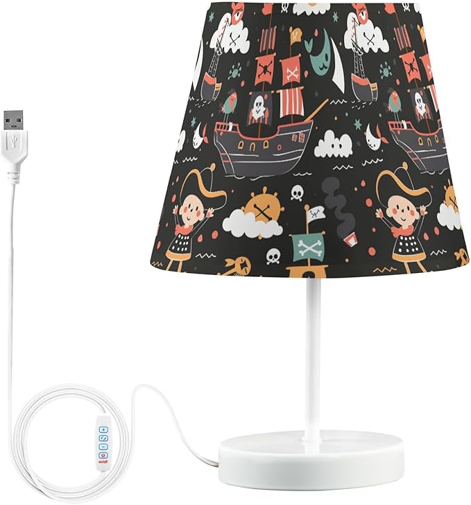 ALAZA Ocean Sea Sugar Skull Ship Decor Bedside Table Lamp with USB Port 3 Color Temperatures LED Desk Lamp for Bedroom Office M - sugar skull table lamp